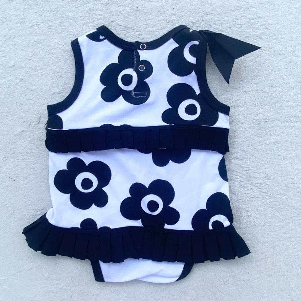 Mud Pie Floral Ruffle Bodysuit Dress, Girls 9-12M‎ White Black